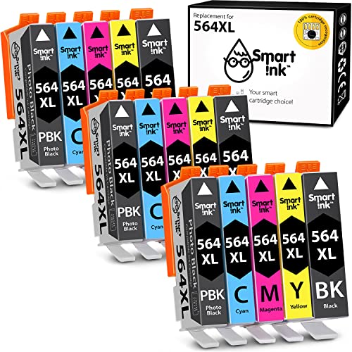 Smart Ink Compatible Ink Cartridge Replacement for HP 564 XL 564XL High Yield 15 Combo Pack (3 Black, 3PBK & 3 C/M/Y) for Photosmart 6525 6520 7520 5520 7510 5510 7525 DeskJet 3520 3522 OfficeJet 4620