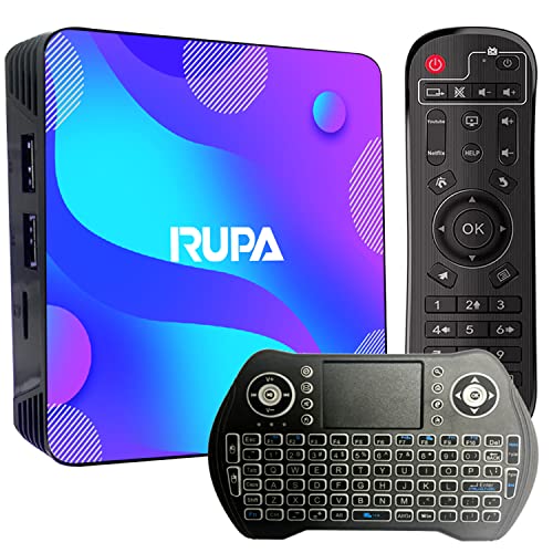 Android 11.0 TV Box, 4GB RAM 32GB ROM, Quad-Core Chip, Support Dual- WiFi 2.4G/5.8 GHZ, 4K 6K Utral HD / 3D / H.265 / HDR 10+/Bluetooth 4.2/USB 3.0/Come with Wireless Backlit Mini-Keyboard