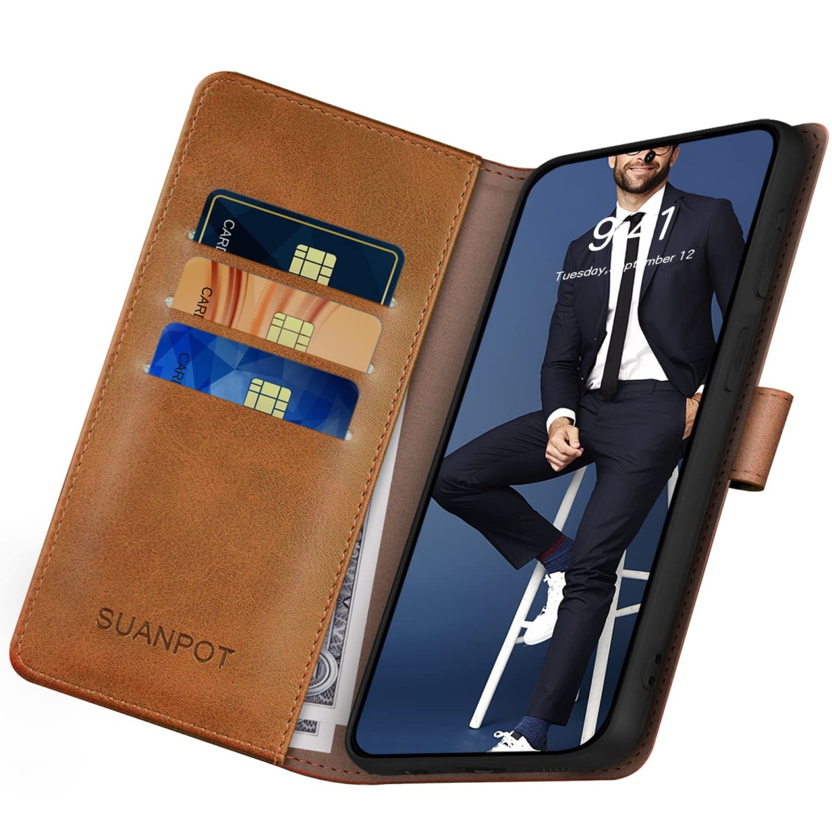 SUANPOT for Samsung Galaxy S22 Ultra with RFID Blocking Leather Wallet case Credit Card Holder,Flip Folio Book Phone case Shockproof Cover Women Men for Samsung S22 Ultra case Wallet Light Brown | The Storepaperoomates Retail Market - Fast Affordable Shopping