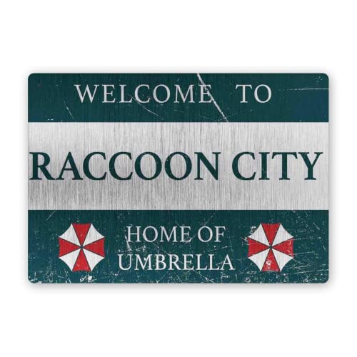 Vintage Metal Tin Sign Personalized Welcome Sign- Welcome To Raccoon City Home Of Umberella – Aluminum Sign Door Wall Decor Style For Bar Garage Hotel Diner Cafe Home Supermarket Garden Farm 8 X 12