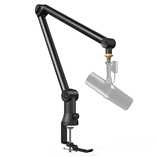 Mic Arm Desk Mount(Longer)for Shure SM7B/MV7/Blue Yeti/Snowball/AT2020 Mic＆Others,Bietrun Universal Pro-Heavy Duty Metal Mic Boom Arm Stand with 3/8″ to 5/8″ Adapter,Hidden Cable Trough,Headset Hook