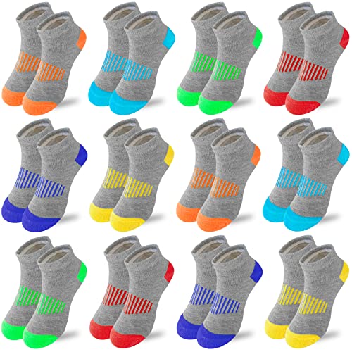 Jamegio boy socks 12 Pairs Sport Ankle Athletic Sock kids Half Cushion Low Cut socks for Little Big Kids Size Age 3-10 Years (5-7 Years)