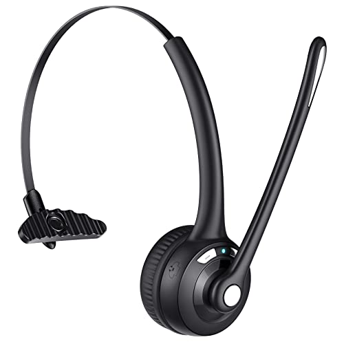 Calhuber Wireless Truck Driver Cell Phone Headset with Microphone, cVc6.0 Noise Cancelling for Clear Call, Bluetooth 5.0, Up Black