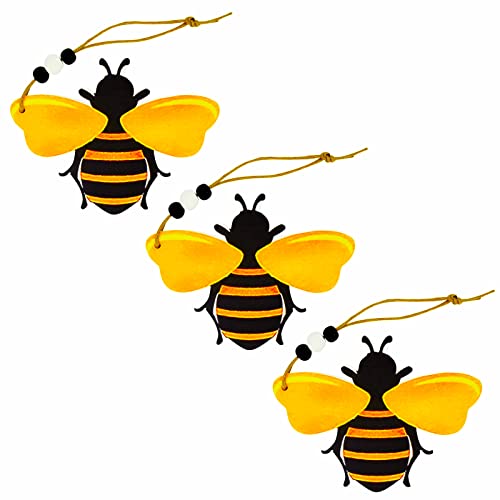 Bee Ornaments Wooden Bumblebee Honey Bee Hanging Decorations for Tree Wreath Sign Tray Farmhouse Cute Party Gifts Christmas Bee Festival Holiday Home Decor Rustic Art Crafts, 3 Pack