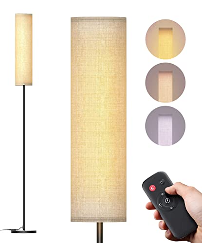 Floor Lamp with Remote Control for Bedroom/Living Room/Office, Modern Living Room LED 4 Color Temperature & Stepless Dimmer,Elegant Standing 3000k-7000k Lamp with Linen Lampshade, Timmer