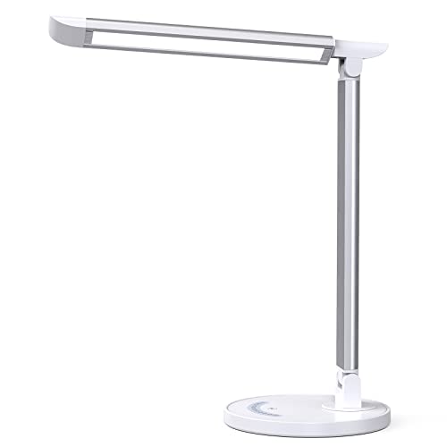 soysout LED Desk Lamp, Eye-Caring Table Lamp with USB Charging Port, 5 Lighting Modes with 7 Brightness Levels, Touch Control, 12W (White)
