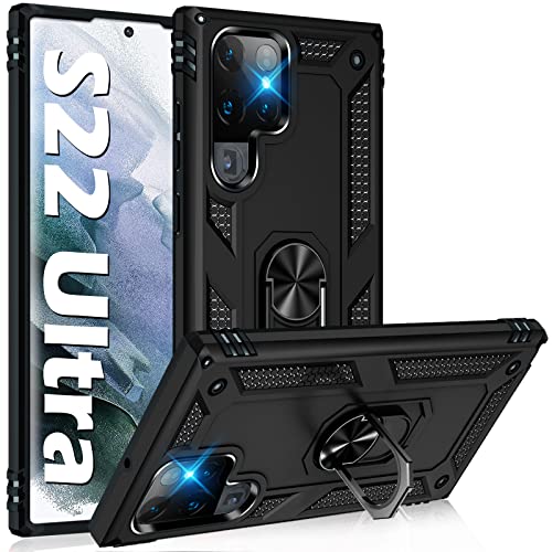 for Samsung Galaxy S22 Ultra 5G Case Military Grade Hard Silicone Rugged Cover Heavy Duty Armor S22 Ultra Phone Cases with Metal Ring Kickstand Shockproof for Samsung S22 Ultra Basic Cases