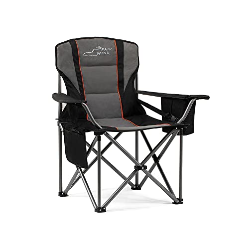 FAIR WIND Oversized Fully Padded Camping Chair with Lumbar Support, Heavy Duty Quad Fold Chair Arm Chair with Cooler Bag – Support 450 LBS
