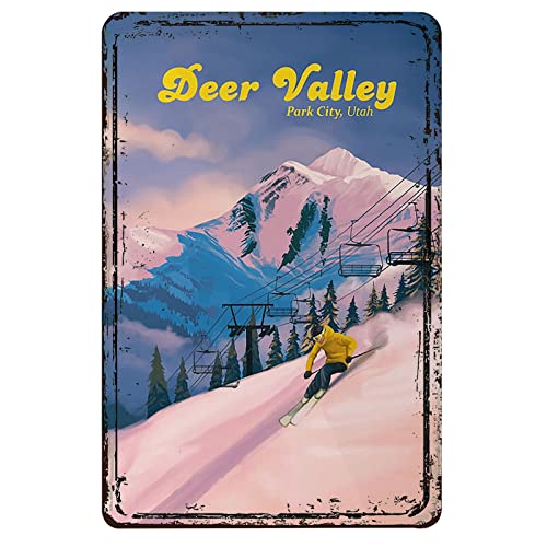 MonogArt VINTAGE METAL SIGNS Snowboard small wall decor Deer Valley Ski Resort Utah USA Travel Poster Salt Lake City Park City 12 x16 Inches Metal Art Wall Decor