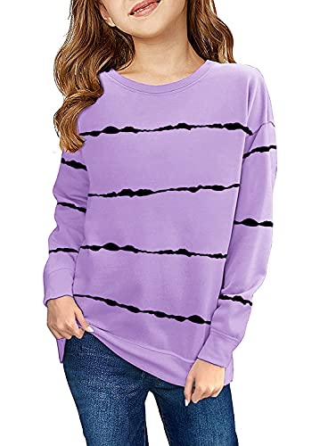 Haloumoning Girls Striped Color Block Sweatshirts Kids Tie Dye Crewneck Long Sleeve Pullover Tops 4-15 Years