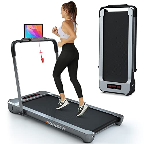 Bobiber Under Desk Treadmill, 2 in 1 Folding Treadmill 265 lb Capacity 3.0 HP Widen Running Belt Walking Pad to Increase Productivity and Promote More Restful Sleep (Silver-Gray)