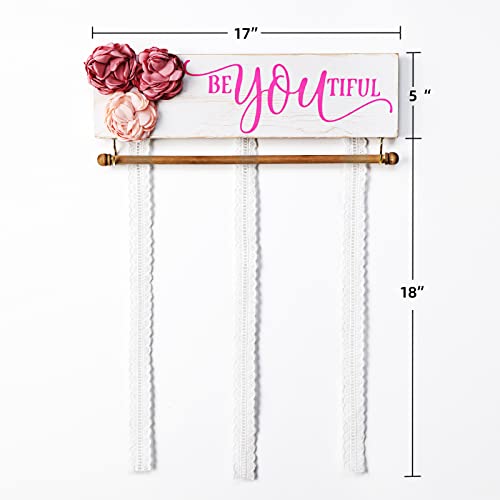 Mokof Headband and Bow Holder for Girls Hair Bows, Farmhouse Rustic White Wood Wall Hanging Headbands Organizer for Baby Girl Nursery Decor | The Storepaperoomates Retail Market - Fast Affordable Shopping