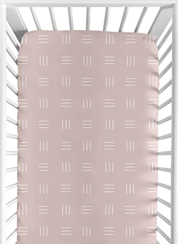 Sweet Jojo Designs Mauve and White Boho Mudcloth Girl Fitted Crib Sheet Baby or Toddler Bed Nursery – Pink Dusty Rose Bohemian Woodland Tribal Southwest Mud Cloth Hatch Triple Line