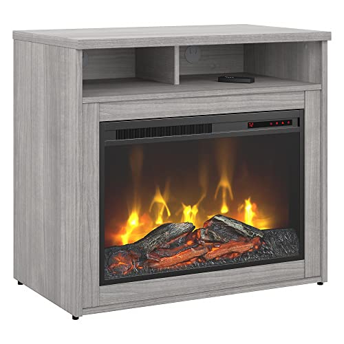 Bush Business Furniture Studio C 32W Electric Fireplace with Shelf in Platinum Gray