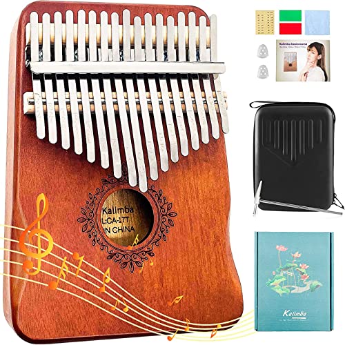 pombconw Kalimba Thumb Piano, 17Keys Mbira Finger Piano with Waterproof Portable Box Easy to Learn Song Book Instructions Musical Instrument for Kids Adult Beginners
