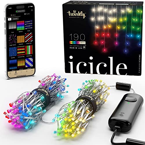 Twinkly Smart Decoration 16 x 2 Foot 190 Multicolor and White LED App Controlled Indoor and Outdoor Holiday Icicle Hanging Lights, (2 Pack)