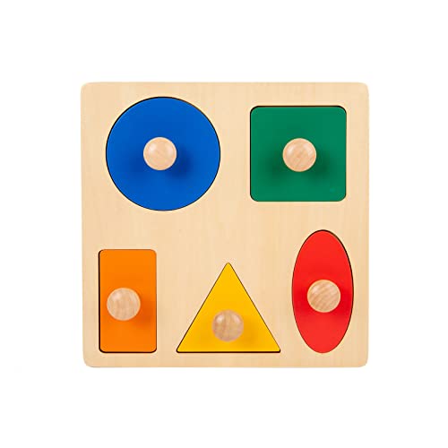 Montessori Toys for Babies 6-12 Months Wooden Shape Puzzles for Toddlers 1-3,Jumbo Knob Puzzles Baby Games,Shape Sorter First Puzzle Toys(5 Geometric Shape)