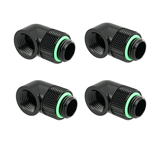 FormulaMod 90 Degree Rotary Adapter Thread G1/4” Male to Female Extender Elbow Fitting Angled Adaptor for Water Cooling System 4 Pack (Black)
