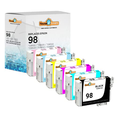 Houseoftoners Remanufactured Ink Cartridge Replacement for Epson 98 T098 for Artisan 837 835 810 730 725 710 800 700 (BCMY, LCLM, 6PK)