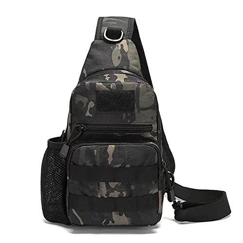 Armiya Men’s Tactical Sling Bag, Small Shoulder Chest Molle Daypack Backpack for Cycling Hiking Camping Trekking (black camouflage)
