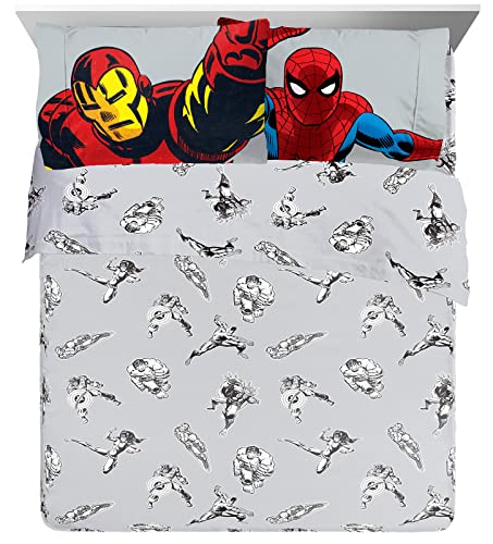 Jay Franco Marvel Comics Face Montage Queen Size Sheet Set – 4 Piece Set Super Soft and Cozy Kid’s Bedding Featuring The Avengers – Fade Resistant Microfiber Sheets (Official Marvel Product)