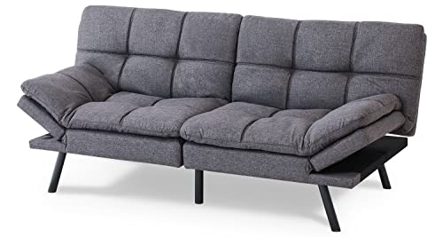 Fabric Futon Sofa Bed, Memory Foam Couch Convertible Loveseat, Sleeper Sofa Modern Futon Sets for Small Apartments, Compact Living Space, Office (Grey)