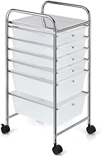 FANTASK 6-Drawer Rolling Storage Cart, Multipurpose Mobile Utility Storage Organizer for Home Office School (Clear)