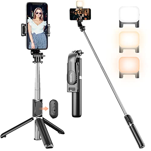 Selfie Stick Tripod with Fill Light, Tupwoon Extendable Selfie Stick & Flexible Phone Tripod Stand with Wireless Remote, Fits for iPhone/Samsung, etc.