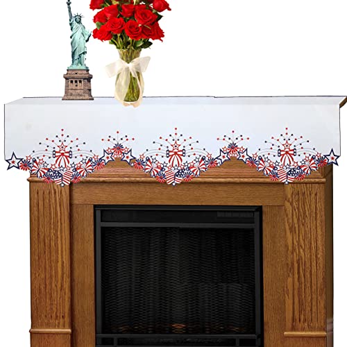 Simhomsen Embroidered Patriotic Mantel Shelf Top Scarf Runner for July 4th, American Independence Day and Memorial Day (July 4th, 70 × 17 inches)