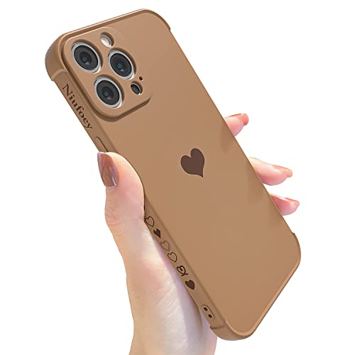 Compatible with iPhone 13 Pro Max Case with Luxury Love Heart Phone Case,Cute Side Small Love Pattern Soft Shockproof Full Camera Lens Protective Case for iPhone 13 Pro Max 6.7 inch-Brown
