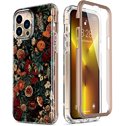 ESDOT iPhone 13 Pro Max Case with Built-in Screen Protector,Military Grade Cover with Fashion Designs for Women Girls,Protective Phone Case for Apple iPhone 13 Pro Max 6.7″ Flower Garden