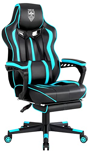 Vonesse Gaming Chair with Footrest Gamer Chair with Massage Reclining Computer Chair Big and Tall Gaming Heavy People Ergonomic Game Chair for Adults Home Computer Gaming Chair Lumbar Support(Cyan)