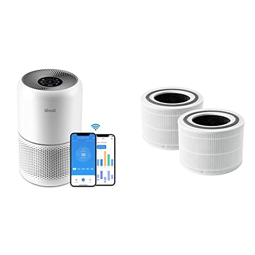 LEVOIT Air Purifiers for Home Bedroom, H13 True HEPA Filter & Air Purifier Replacement Filter, 3-in-1 True HEPA, High-Efficiency Activated Carbon, Core 300-RF, 2 Pack, White