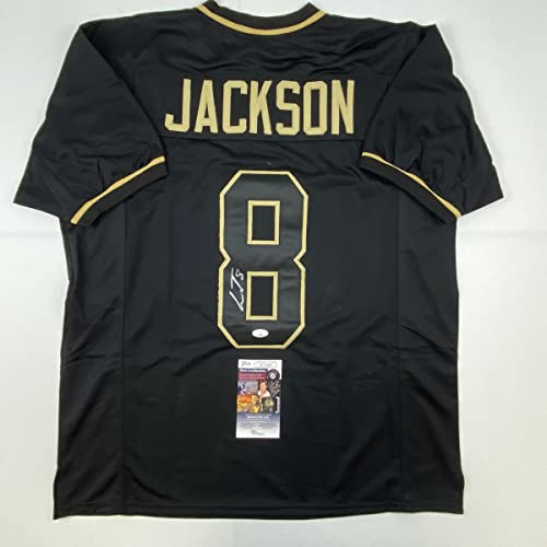 Autographed/Signed Lamar Jackson Baltimore Blackout Football Jersey JSA COA