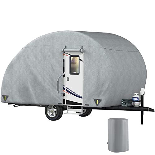 VEVOR Teardrop Trailer Cover, Fit for 10′ – 12′ Trailers, Upgraded Non-Woven 4 Layers Camper Cover, UV-Proof Waterproof Travel Trailer Cover w/ 2 Wind-Proof Straps and 1 Storage Bag