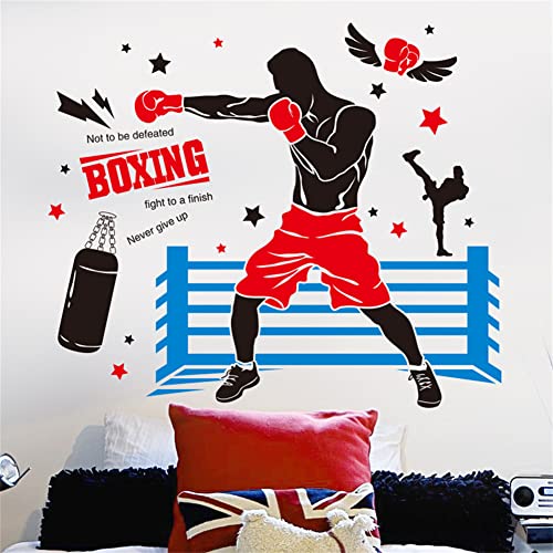 3D Boxer Player Wall Decals Stickers, Boxing Wall Stickers Decor for Boys Room Boxing Gym Bedroom (Passionate Boxer Player)