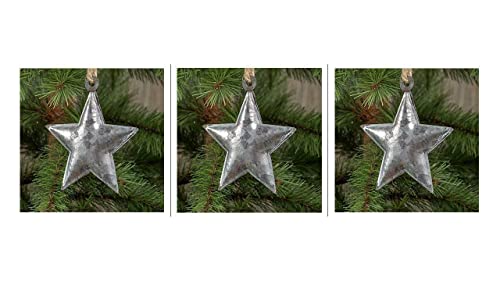 3″ Burnisted Galvanized Tin Farmhouse Metal Star Christmas Ornament Set of 3 Home and Garden