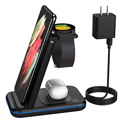 Wireless Charger for Samsung, HOLYJOY 3 in 1 Fast Charging Station/Dock Compatible with Samsung Galaxy S22/S21/S20/Note 20/Note 10, Galaxy Watch 5/4/3/Active 2/1/LTE, Buds+/Live (Black)