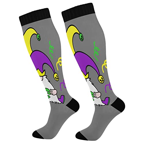 Fisyme Mardi Gras Gnome Grey Socks for Women Men, Warm Comfort Athletic Crew Running Hiking Cycling Compression Socks 2 pieces