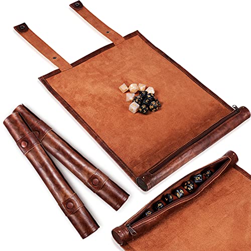 Dice Tray Dice Mat Folding Rolling Mat Dice Scroll Leather Dice Holder Bag Storage Box Compatible with DND RPG Table Game Dice (Brown,1 Piece)