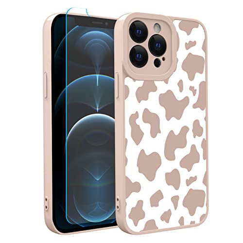 OOK Compatible with iPhone 12 Pro Max Case Cute Cow Print Fashion Slim Lightweight Camera Protective Soft Flexible TPU Rubber for iPhone 12 Pro Max with [Screen Protector]-Pink