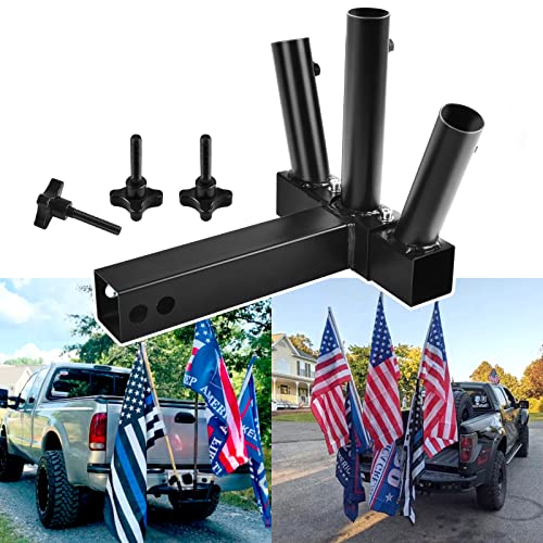 LighSele Hitch Mount Flag Pole Holder, Heavy Duty Universal Trailer Hitch 3 Flagpole Holder, for Jeep SUV RV Pickup Truck Vehicle Camper Trailer, for 2″ Hitch Receivers