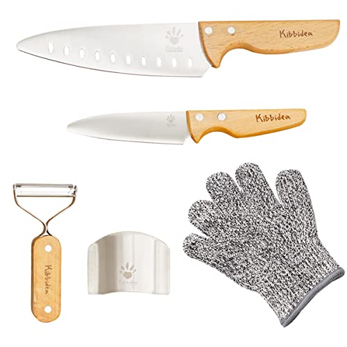 Kibbidea Kids Chef Knife Set 4-Piece, Cooking Knife Set for Kids, Stainless Steel Child Knives with Finger Guard, Kids Kitchen Tools for Little Chef