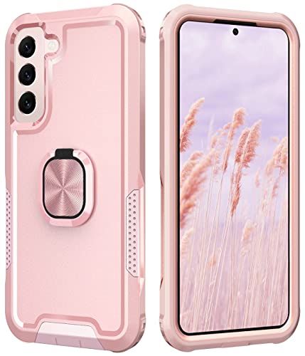 Petocase for Samsung Galaxy S22 Plus Case Heavy Duty Full Body Shockproof Kickstand with 360°Ring Holder Support Car Mount Hybrid Bumper Silicone Hard Back Cover for Samsung S22 Plus 6.7″ Rose Gold
