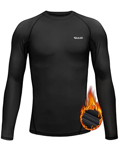 TELALEO Youth Boys’ Girls’ Thermal Compression Shirt Long Sleeve Fleece Lined Base Layer Athletic Football Undershirt Black XL/02