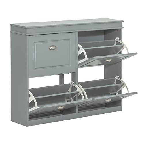 Haotian FSR79-HG, Grey Shoe Cabinet with 4 Flip Drawers, Freestanding Shoe Rack, Shoe Storage Cupboard Organizer Unit