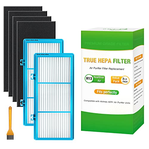 HAPF30AT-Total Air Hepa Type Filter , AER1 Filters for Air Purifier Holmes, Replacement HAPF30AT and HAP242-NUC (2 True HEPA Filters + 4 Carbon Booster Filters +1 Cleaning brush)