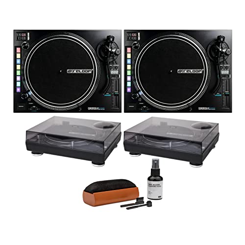 Reloop RP-8000 MK2 Advanced Hybrid Torque Turntable with MIDI (Pair) Bundle with Reloop Dust Covers and Vinyl Record Care (5 Items)