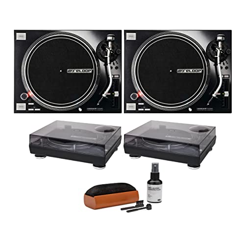 Reloop RP-7000 MK2 Direct Drive High Torque Turntable (Pair) Bundle with Reloop Dust Covers and Vinyl Record Care System (5 Items)