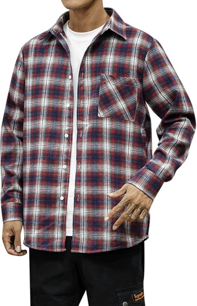 Shacket Jacket Men Oversized Flannel Plaid Shirts for Men Long Sleeve Button Down Shirts Blouse Tops Mens Jacket Shirt
